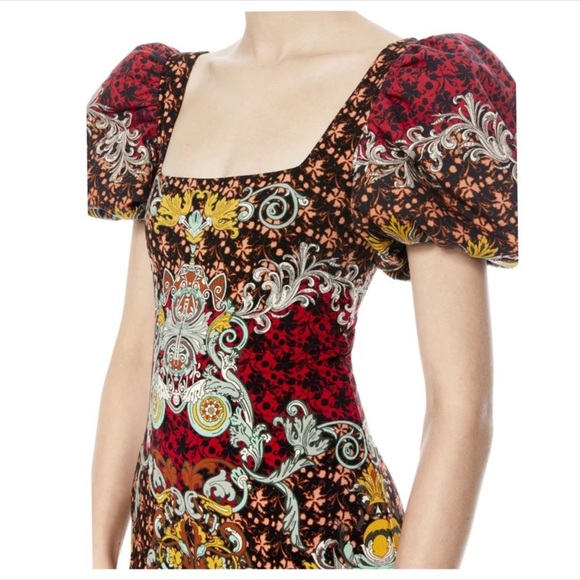 NWT ALICE + OLIVIA Lexia Puff Sleeve Midi Dress Sz 6 - Picture 3 of 5